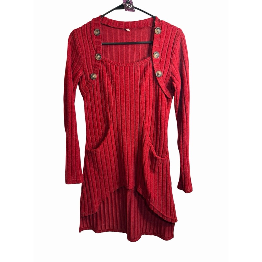 womens red long sleeve shirt with pockets longer in length size medium